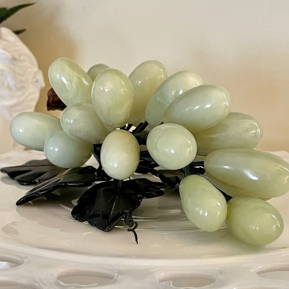 Italian Vintage 1950s Jade Stone Grapes Onyx Leaves Celadon Alabaster Marble - Picture 6 of 8
